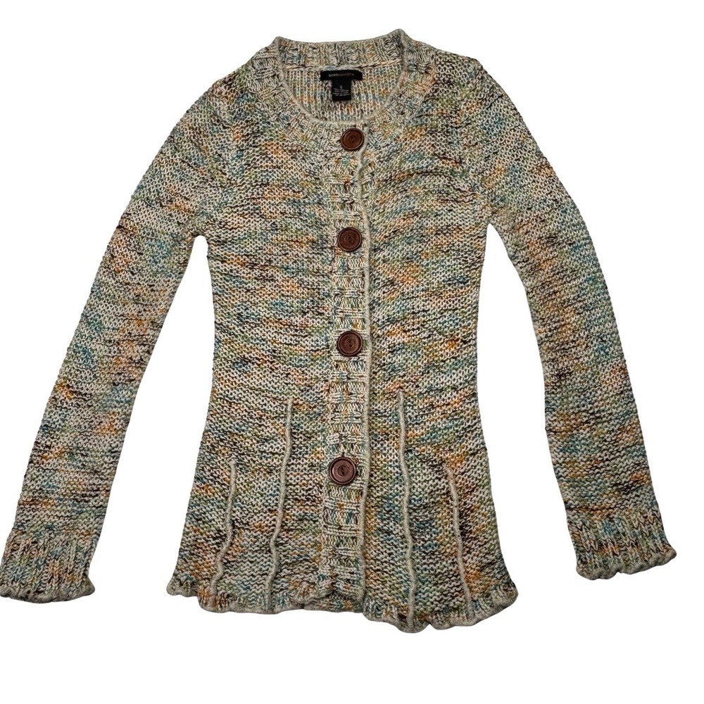BCBGMAXAZRIA Women's Multicolor Knit Button‎ Front Cardigan Sweater Size S